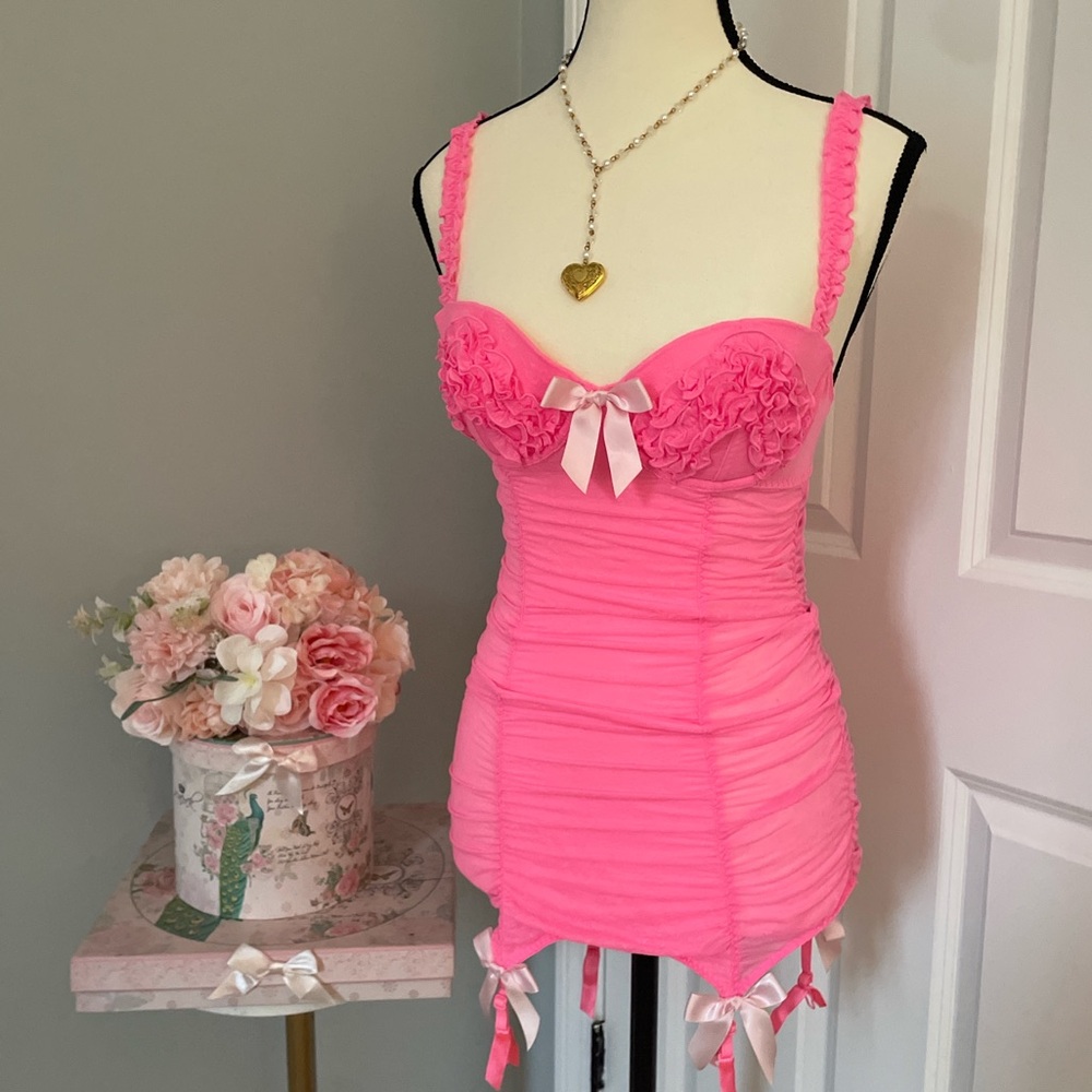 Vintage Victorias Secret Sexy Little Things Angel Hot pink bodycon dress 34B